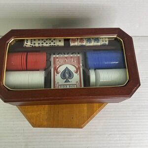 Bicycle Executive Poker Set In Wood Box 1 Decks 96 Poker Chips‎ 10 Dice